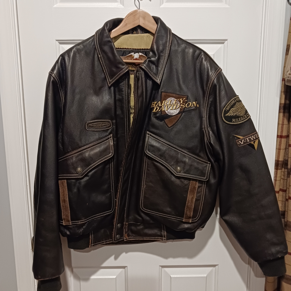 Harley-Davidson Men's Black and Brown Bomber Jacket